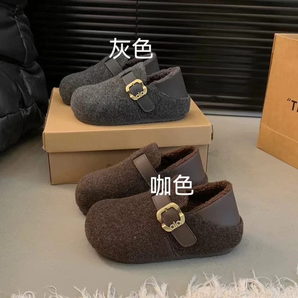 两穿勃肯鞋女2025冬季新款加绒保暖棉鞋一脚蹬复古懒人鞋