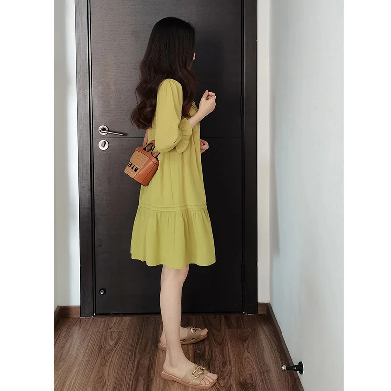 2025新款法式小个子网红爆款高端精致气质初恋绿色连衣裙子女夏季
