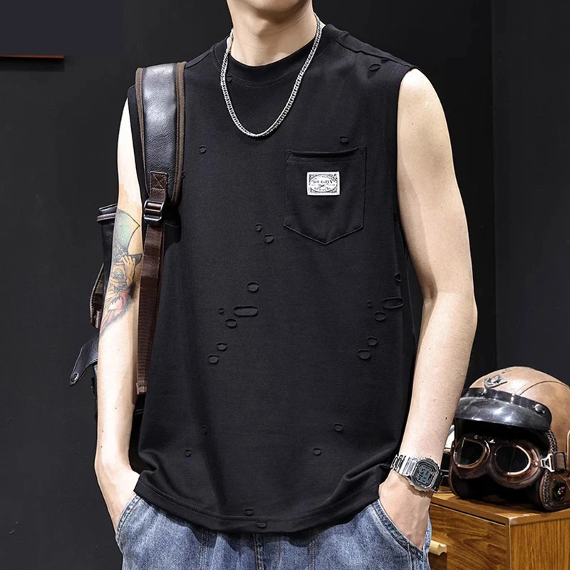 Cebrodz肌理洞背心男t恤坎肩男士夏季无袖运动健身篮球大码新款