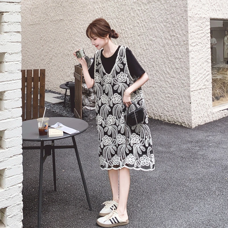 镂空罩衫T恤裙套装女2025夏季新款复古韩系氛围感显瘦百搭两件套