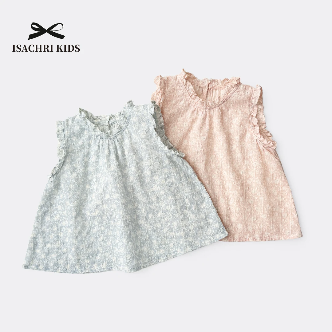 晶晶家【现发】小苍兰女童夏装碎花娃娃衫小清新女宝无袖上衣 IS557