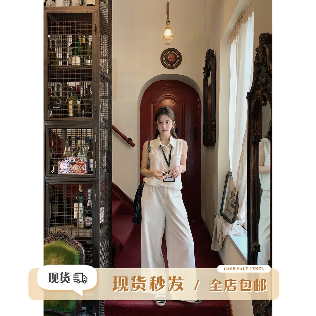 陳文文xenl【巴黎画展】新款高级感气质简约套装上衣长裤两件套0140