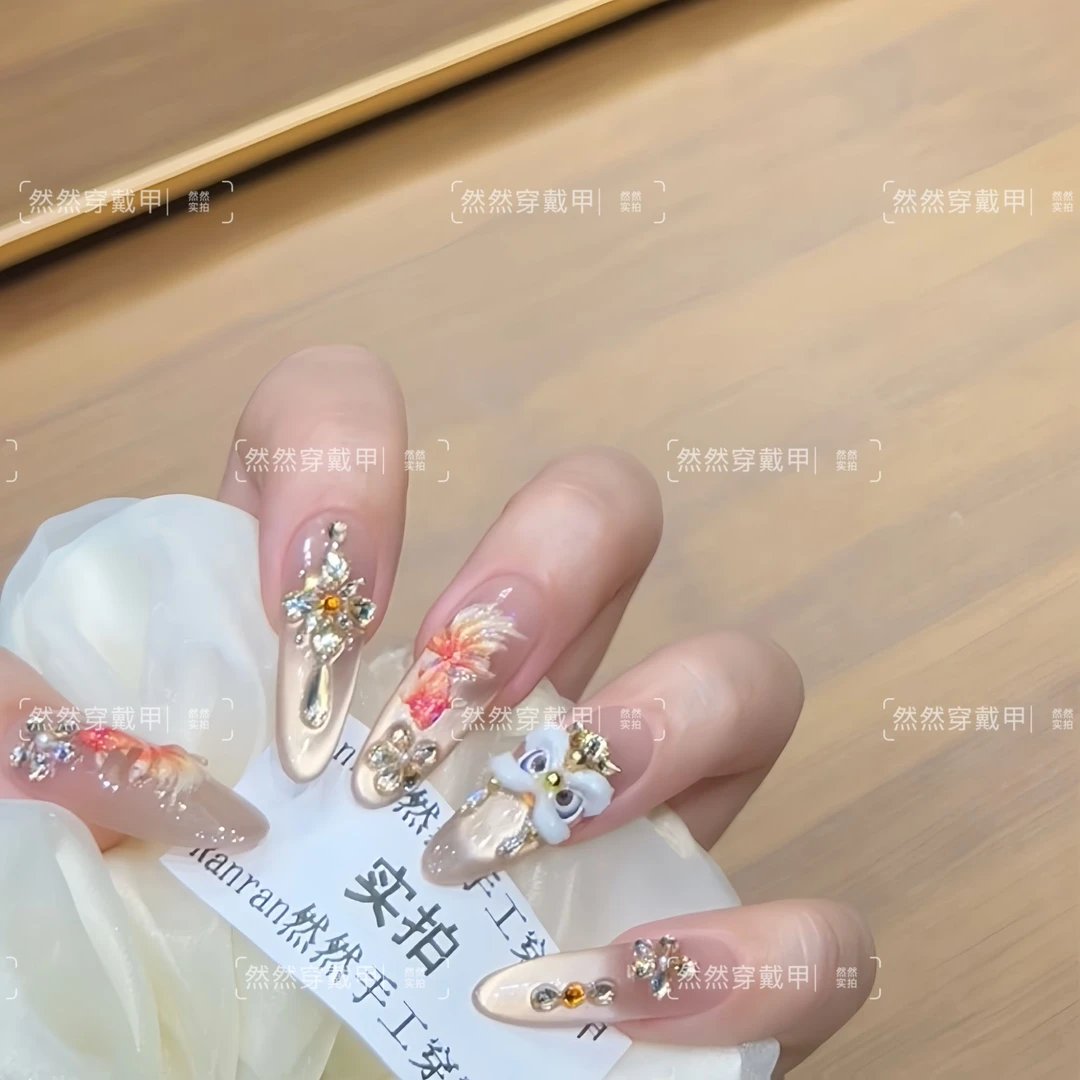 【年年有余】现货ranran纯手工穿戴甲显白高级10片锦鲤醒狮新年美甲