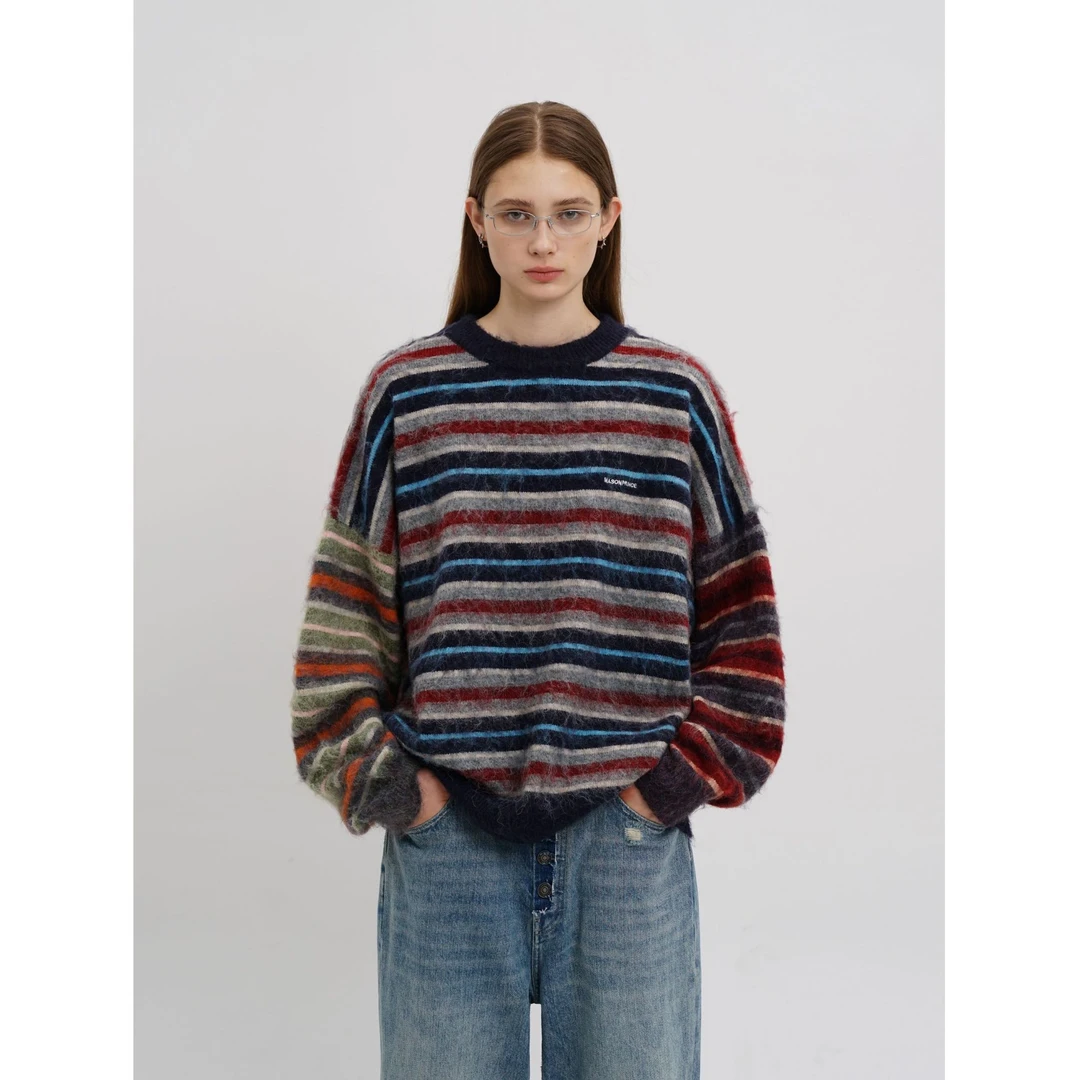 MASONPRINCE·玩色高手 高饱和冬日抓毛条纹羊毛经典圆领毛衣