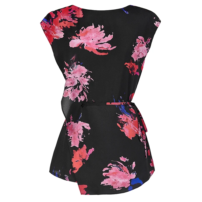 2025夏新款法式复古风桑花绉印花一字领无袖系带收腰显瘦女装上衣