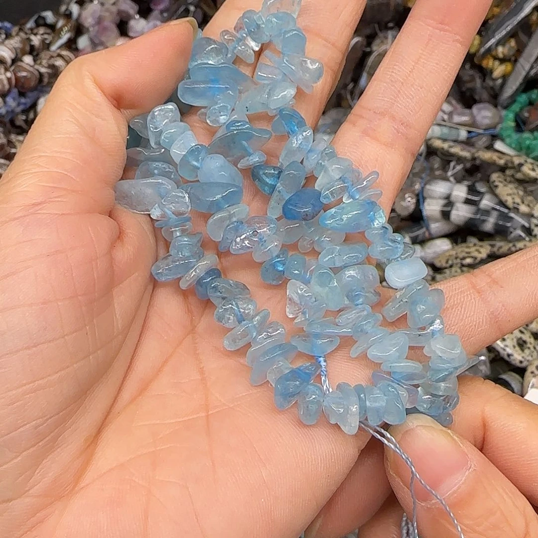 玛瑙/玉髓合金珠宝半成品海蓝宝6-8mm一条
