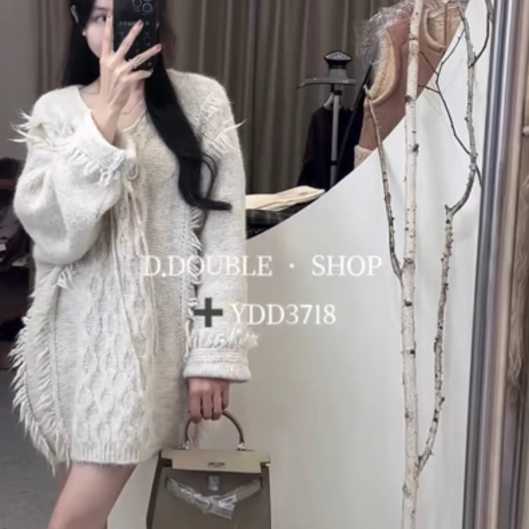 慵懒风气质女麻花拼接上衣毛针织衫ins时尚设计师韩版镂空