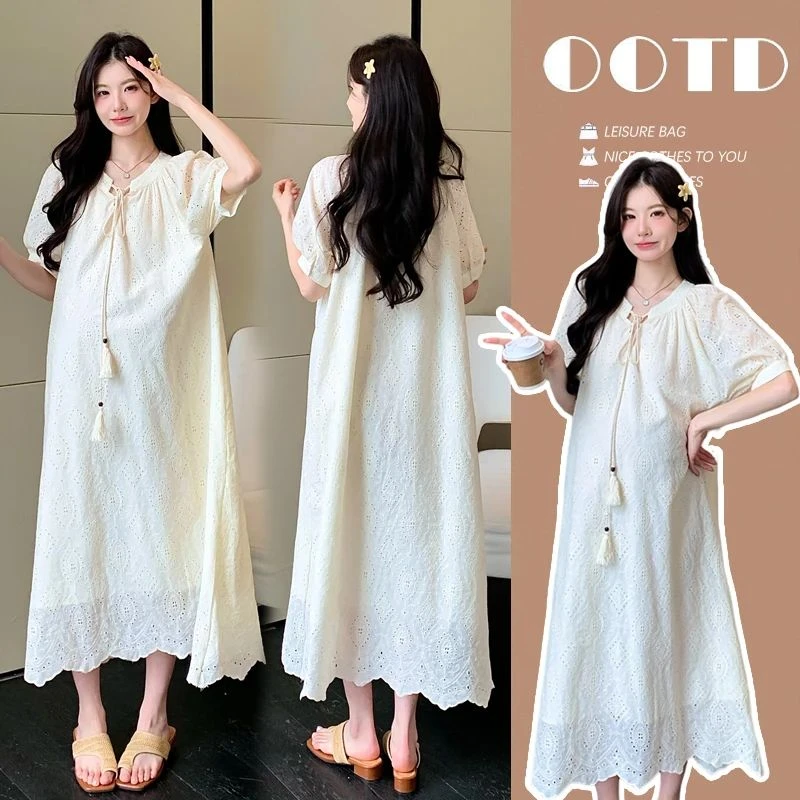 孕妇装夏装2025新款连衣裙孕妈高级穿搭法式裙子潮妈孕期夏季短袖