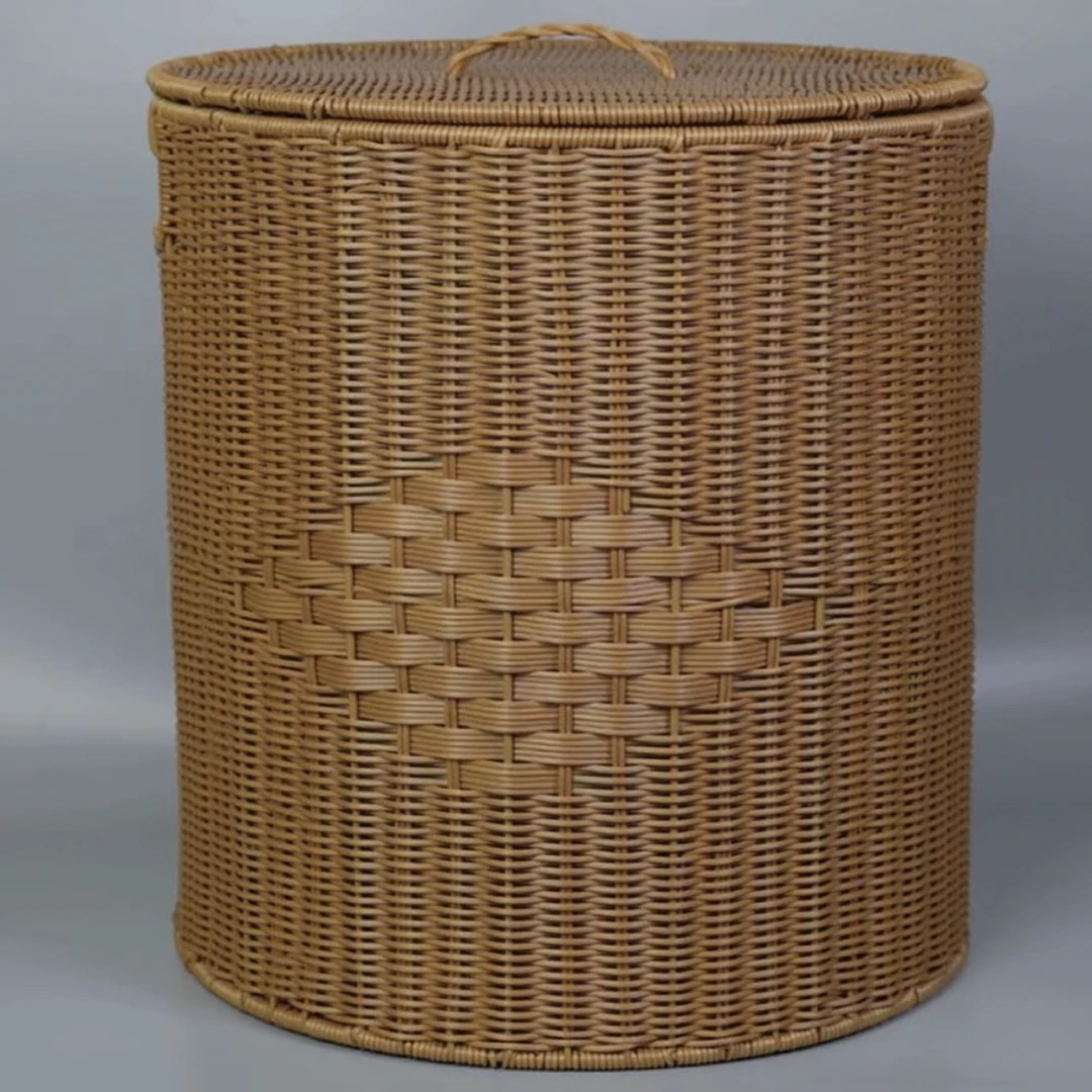花纹带盖脏衣篓圆形收纳箱直径40-总高43cm