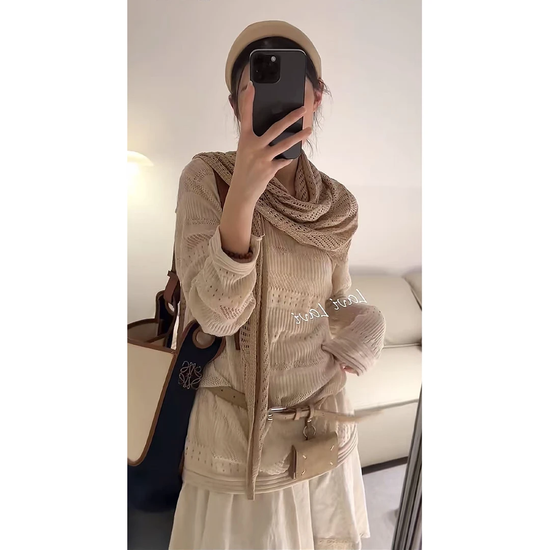 重工镂空提花针织罩衫女夏季2025新款设计感小众修身显瘦长袖上衣