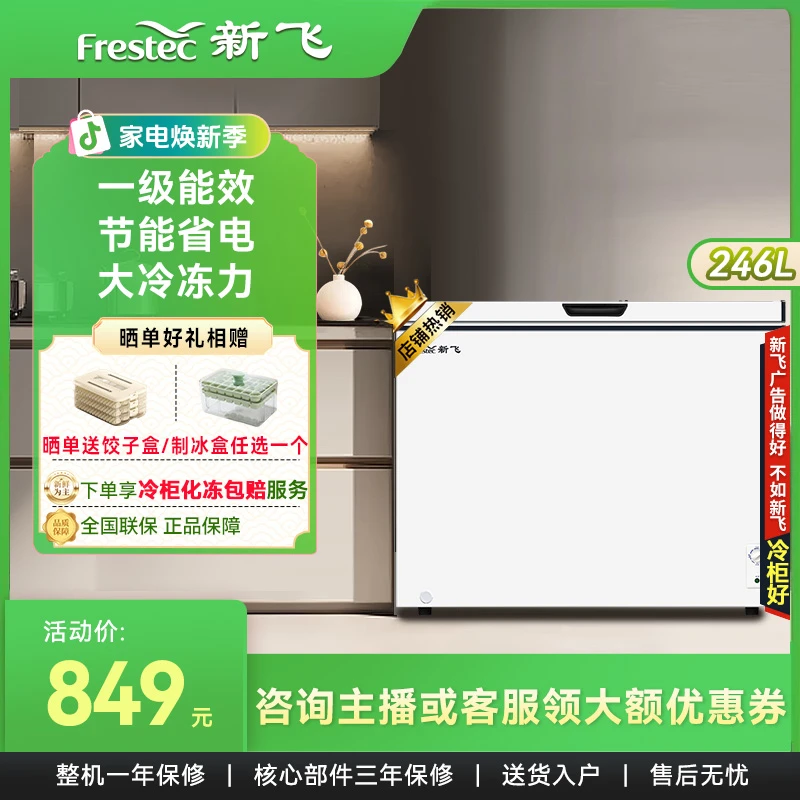 新飞246升单温冷柜大容量冷藏冷冻转化两用家用商用速冻一级节能