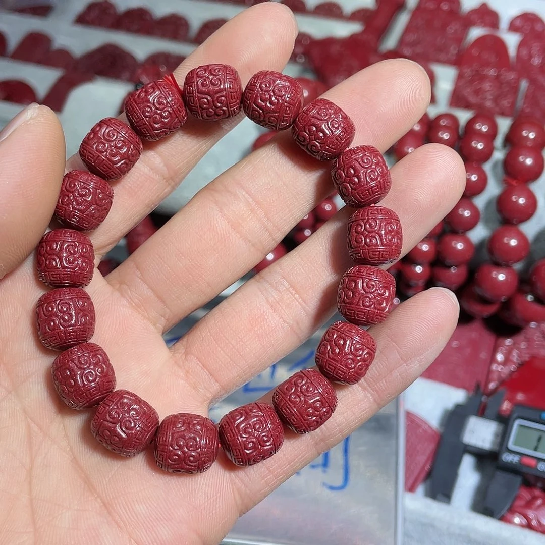 天然辰砂暖*紫金砂10毫米回纹珠手链