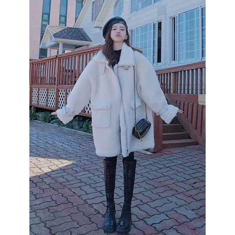 4550  JH毛外套女冬季宽松加厚小个子皮毛一体颗粒绒ins潮