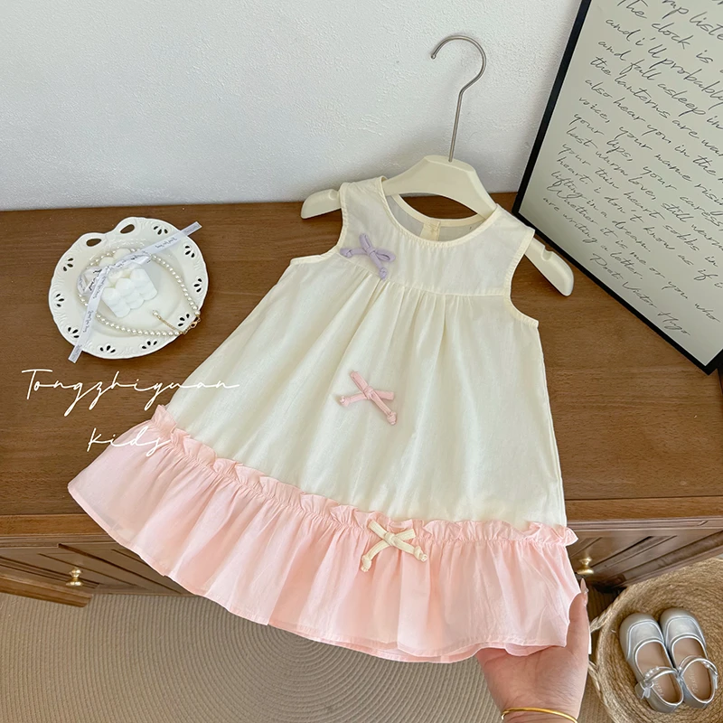 女童夏季新款立体蝴蝶结背心裙女宝宝休闲洋气时尚品质童装欧若风