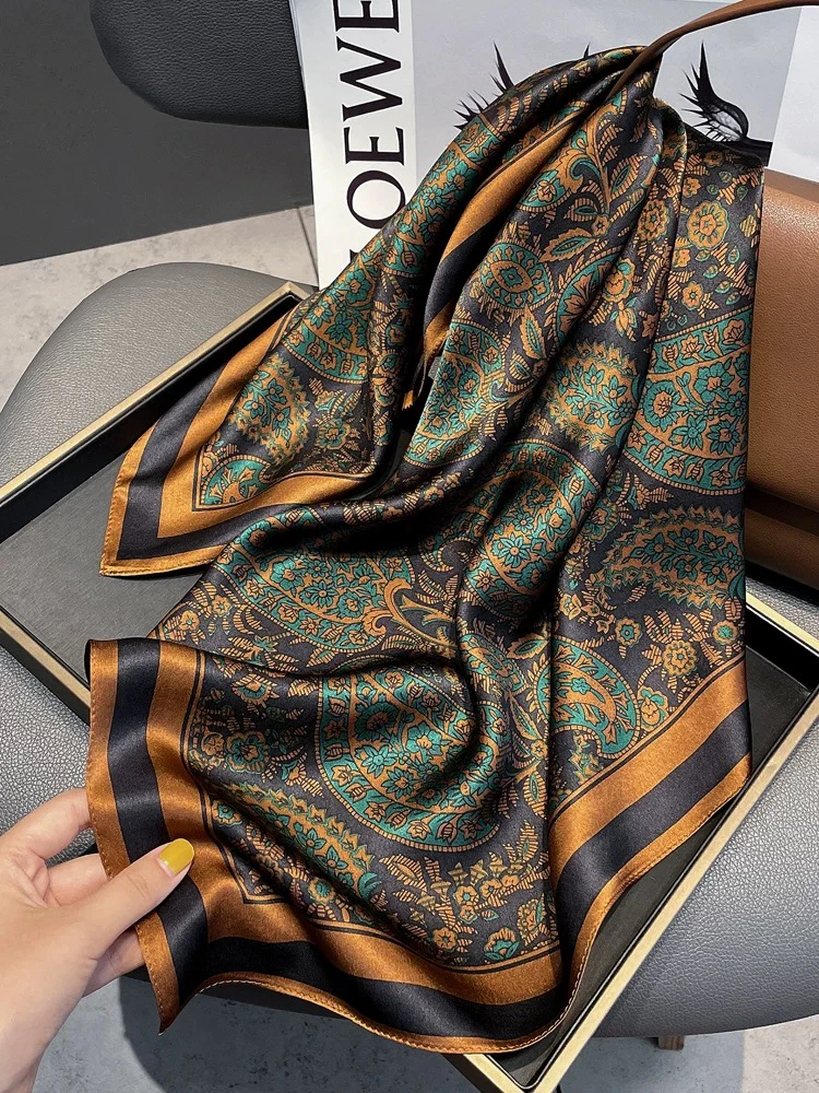 高档100%桑蚕丝66×66时尚复古腰果洋气保暖薄款方巾护颈方巾女