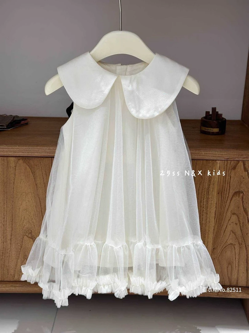 女森系纯色吊带裙/背心裙连衣裙童装夏装娃娃领刺绣裙子