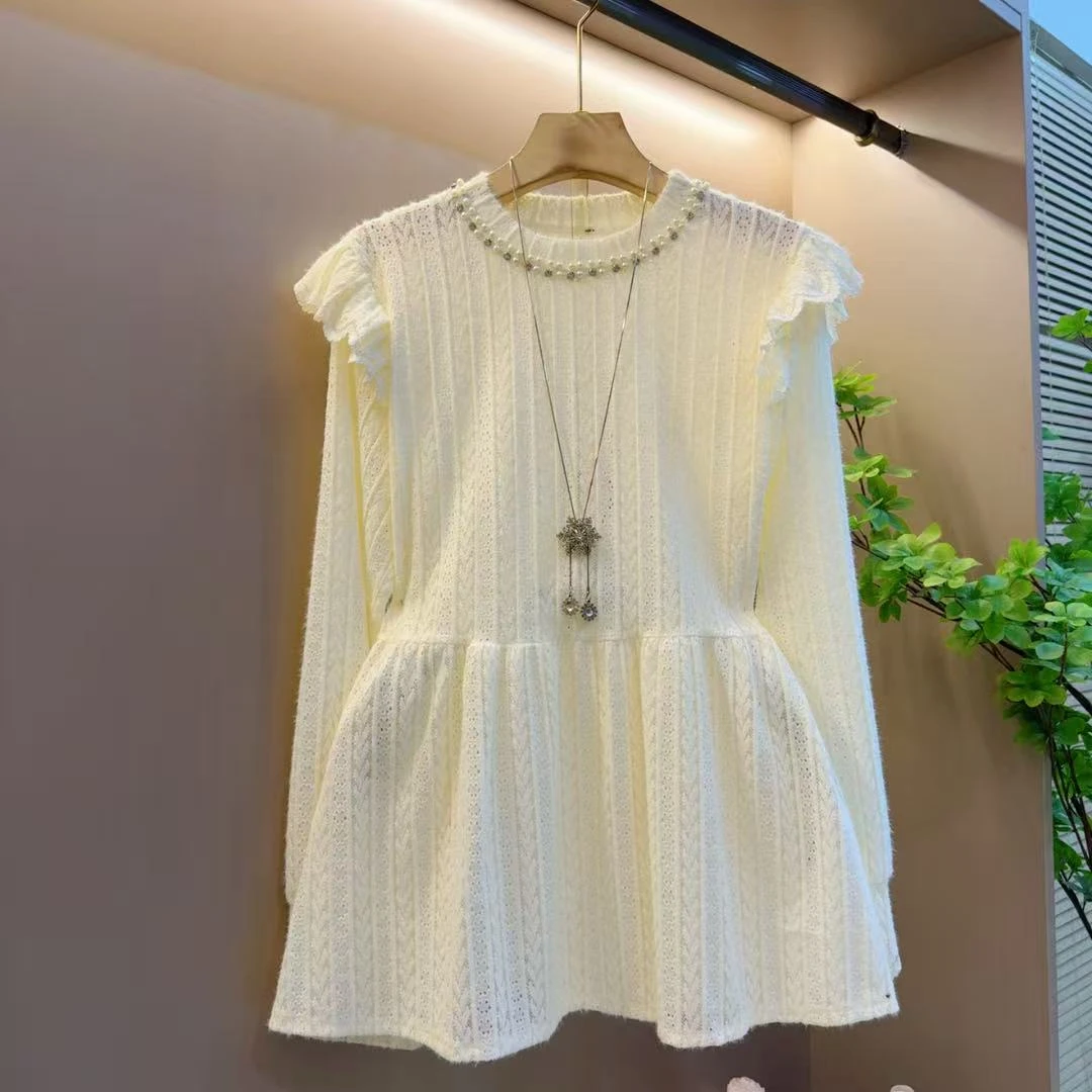 秋季欧洲站重工圆领时尚百搭洋气针织减龄上衣（长68左右）