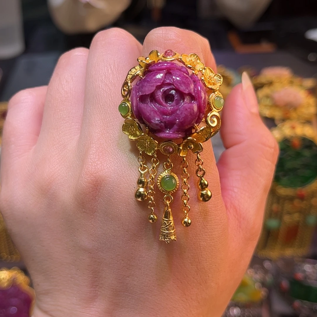 红宝石戒指银S925镀金镶嵌