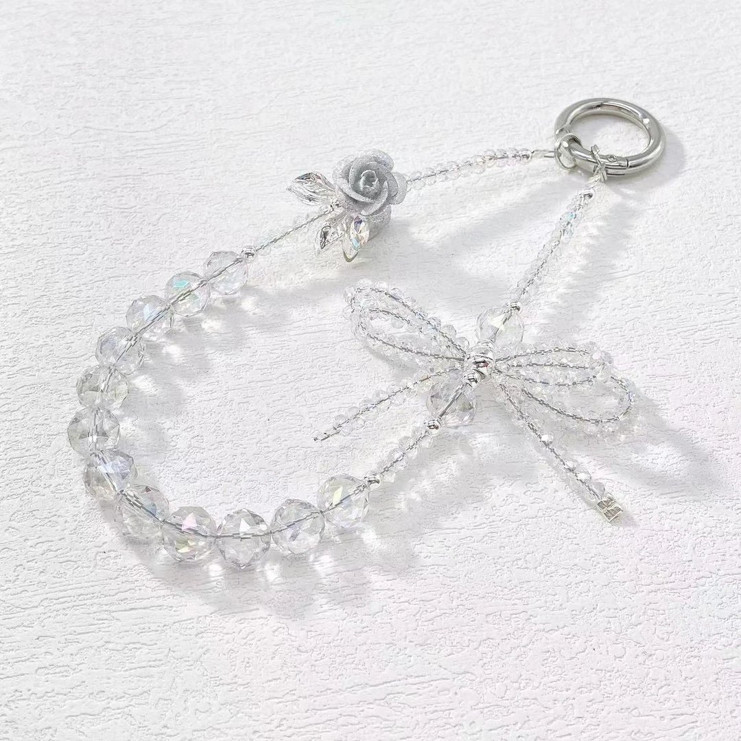 木木（RZ6913） 炫彩蝴蝶结玫瑰花手机链挂件