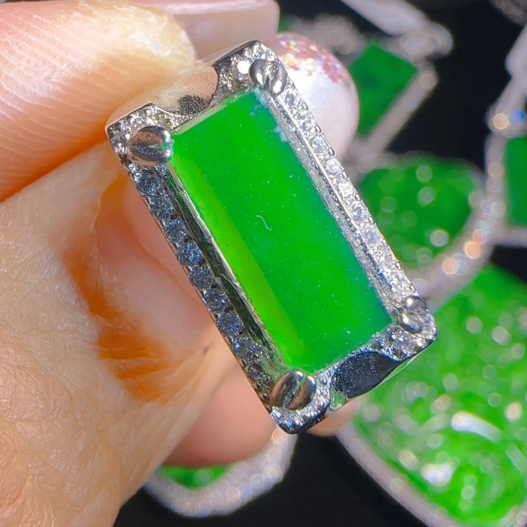 翡翠戒指银S925镶嵌天然