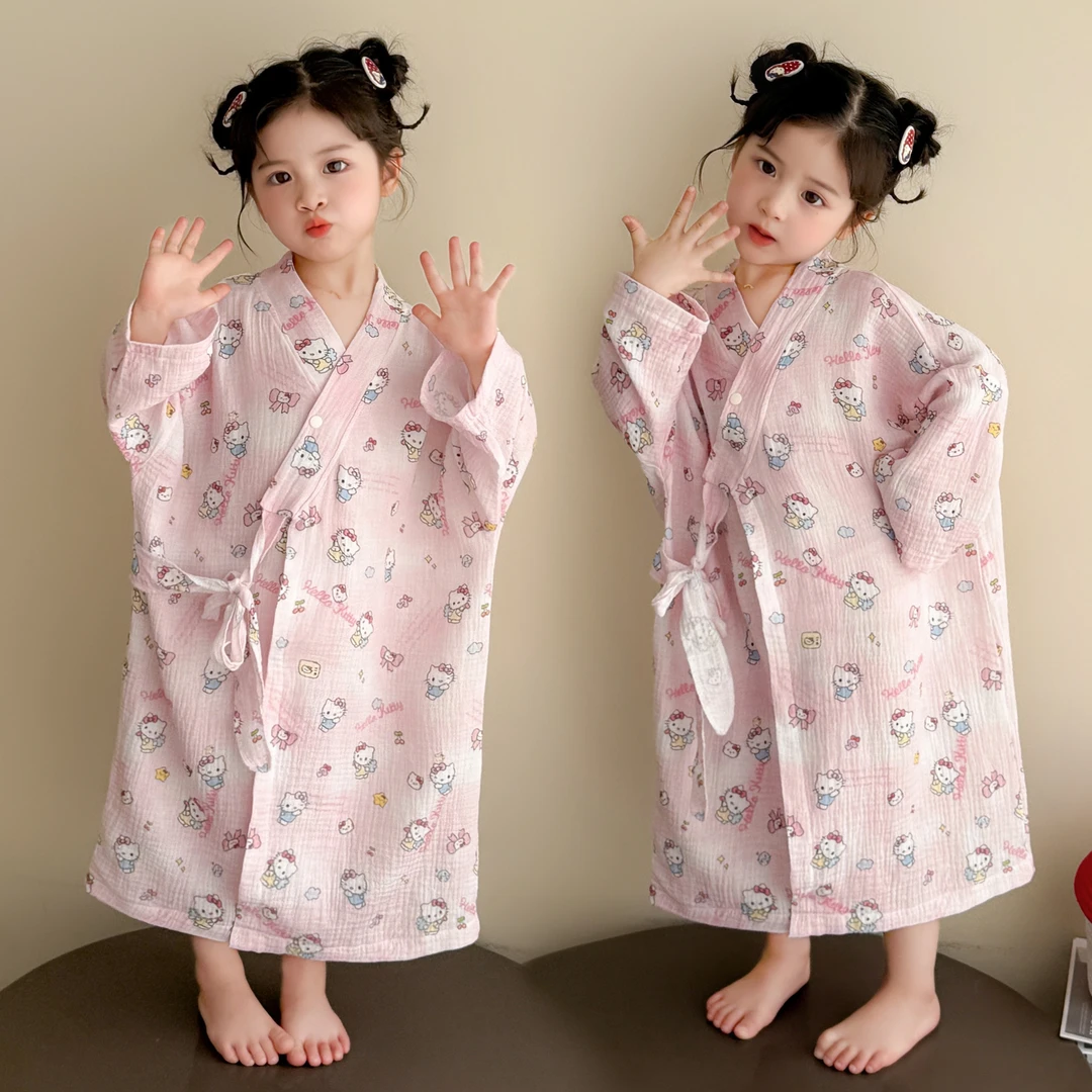 儿童睡袍纯棉女童春秋款2025新款长袖夏季薄款纱布女宝宝睡衣浴袍