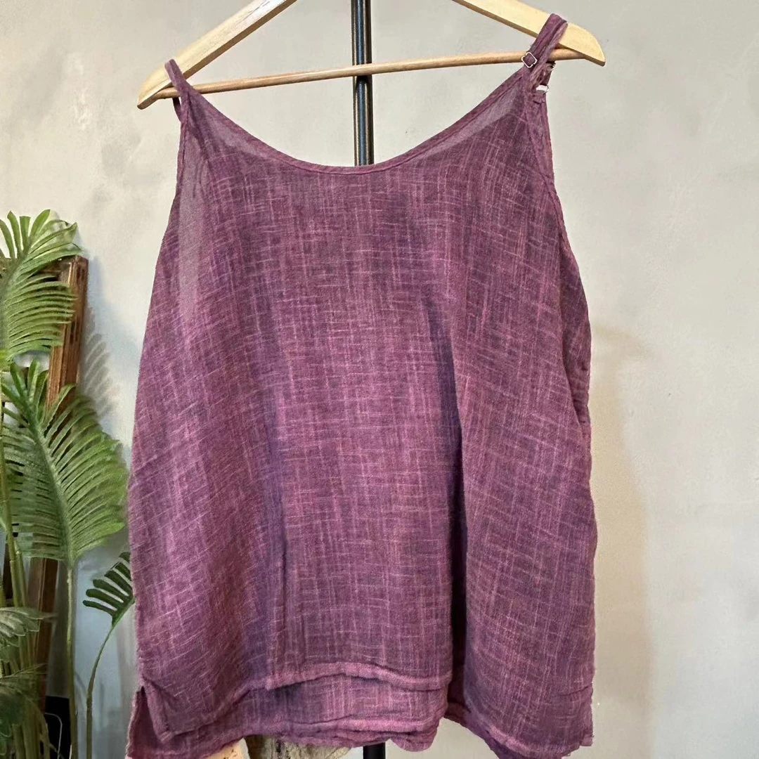 M015新款亚麻吊带清新文艺款可调节肩带背心吊带竹节麻工艺