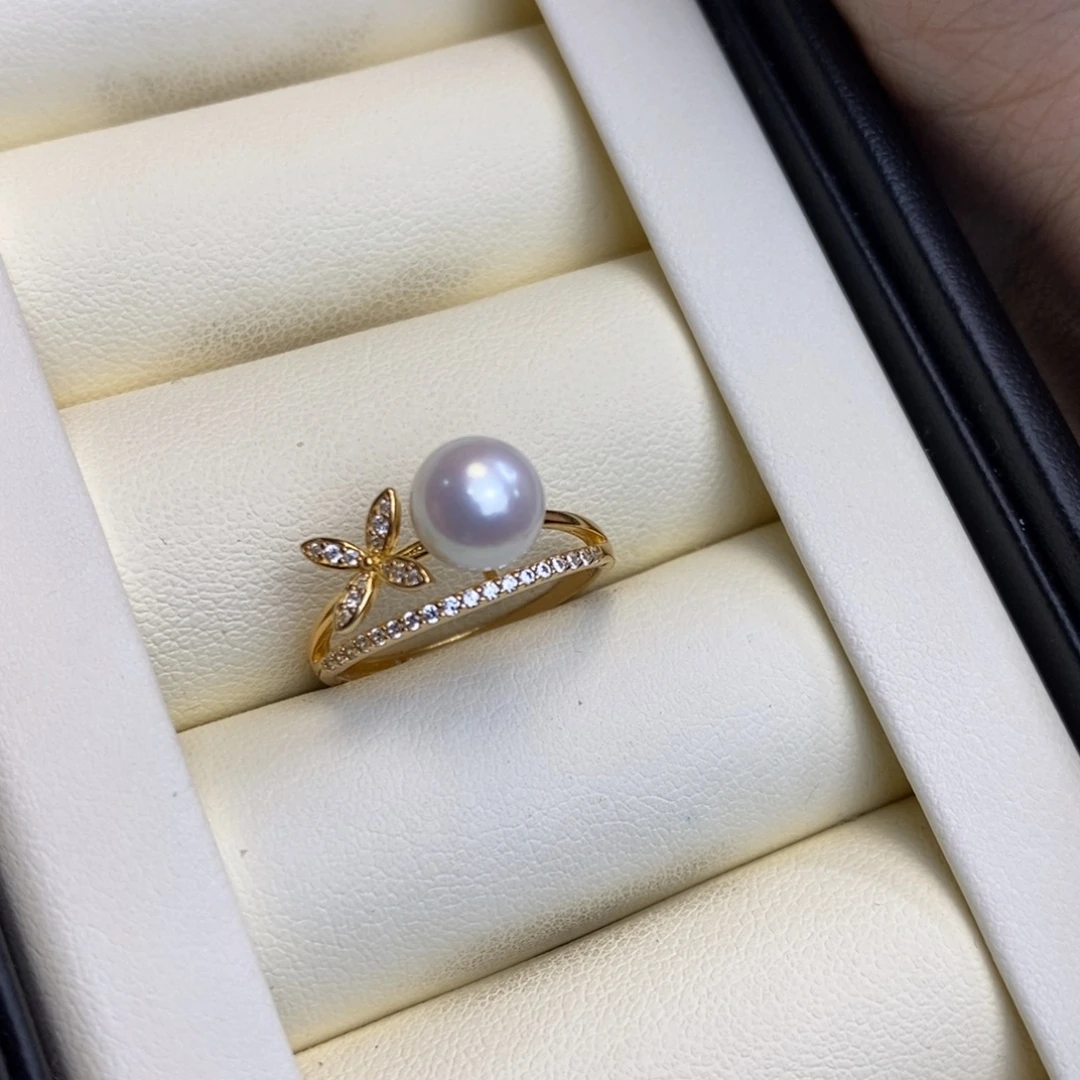 古***月淡水珍珠戒指银S925镀金镶嵌