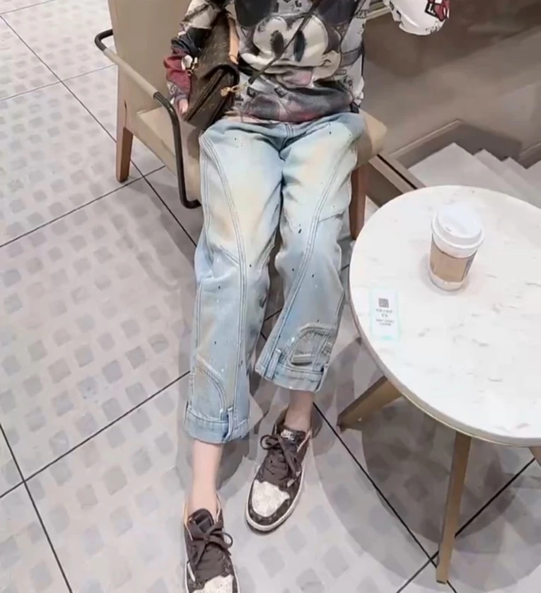 春季新款设计感小众欧货弯刀高腰显瘦九分牛仔裤女百搭裤子8619