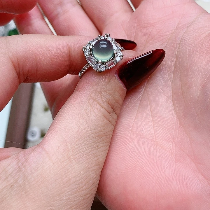 蛇纹石玉戒指银S925镶嵌