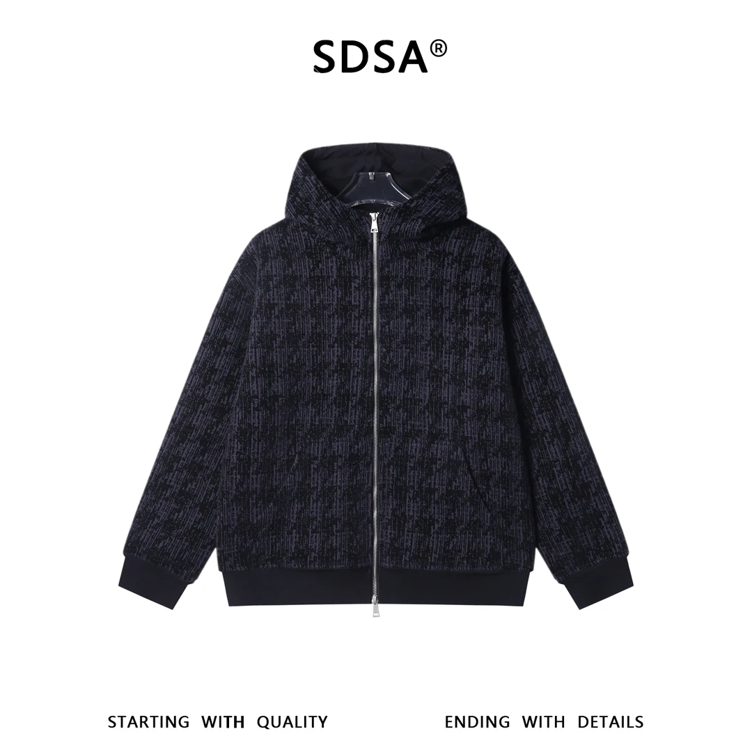 SDSA男士秋冬新款痞帅男装潮牌撞色绒毛拉链立领连帽卫衣百搭时尚