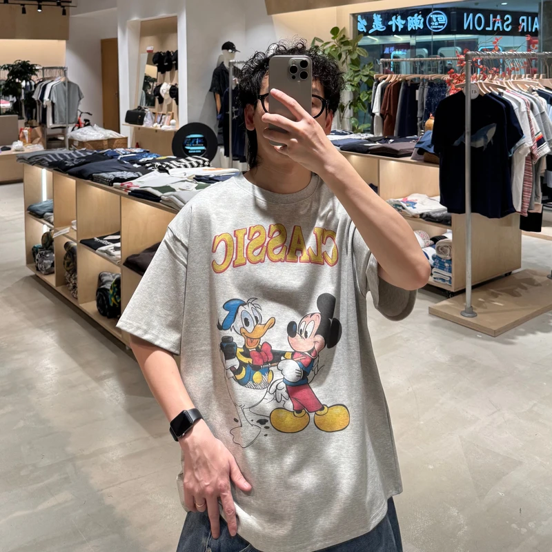 夏季新款圆领复古印花小老鼠短袖美式百搭OOTD上衣T恤 LF25220