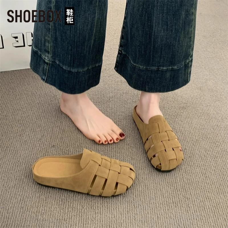 达芙妮集团旗下编织勃肯包头半拖鞋女夏外穿2025新款复古凉拖鞋