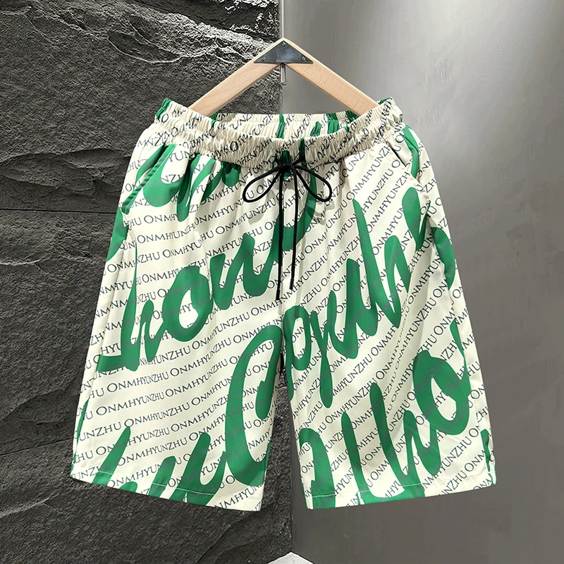 加肥加大夏季新款速干薄款印花五分裤短裤运动潮流ins外穿沙滩裤