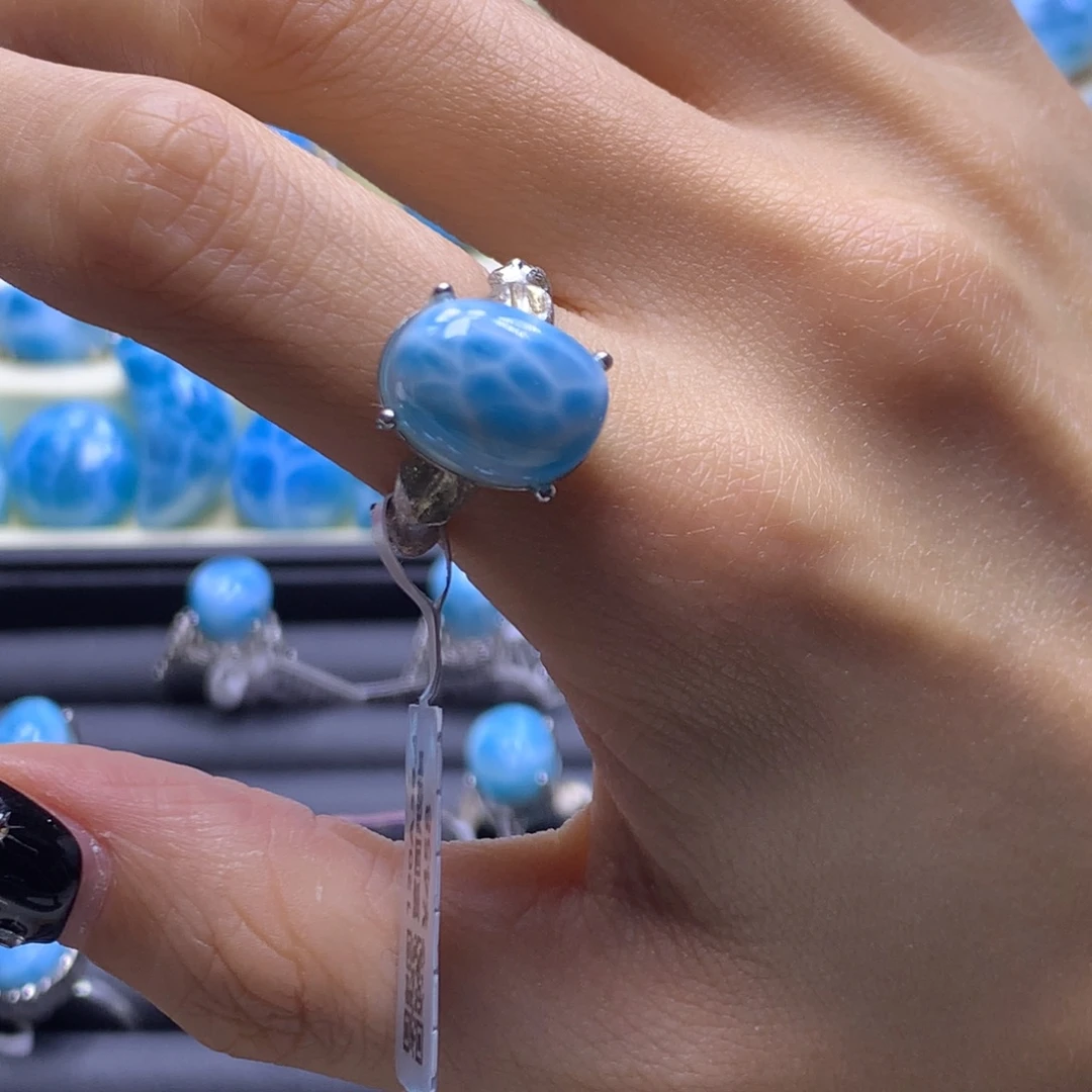 针钠钙石（海纹石）未镶嵌戒指蛋面戒指色差略异