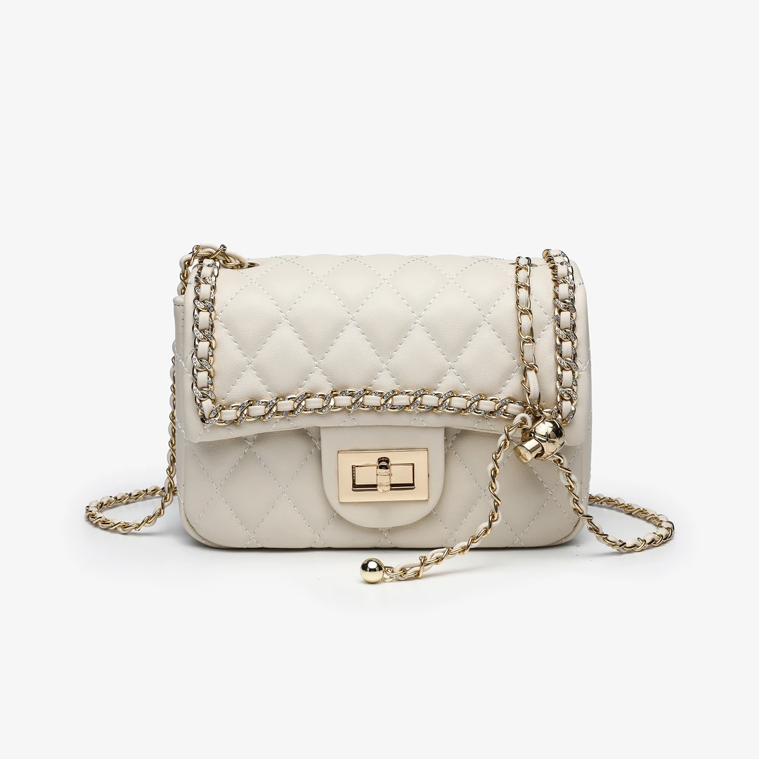 卡尔 蔻斯小香风轻奢菱格链条小方包RC-25767-米白