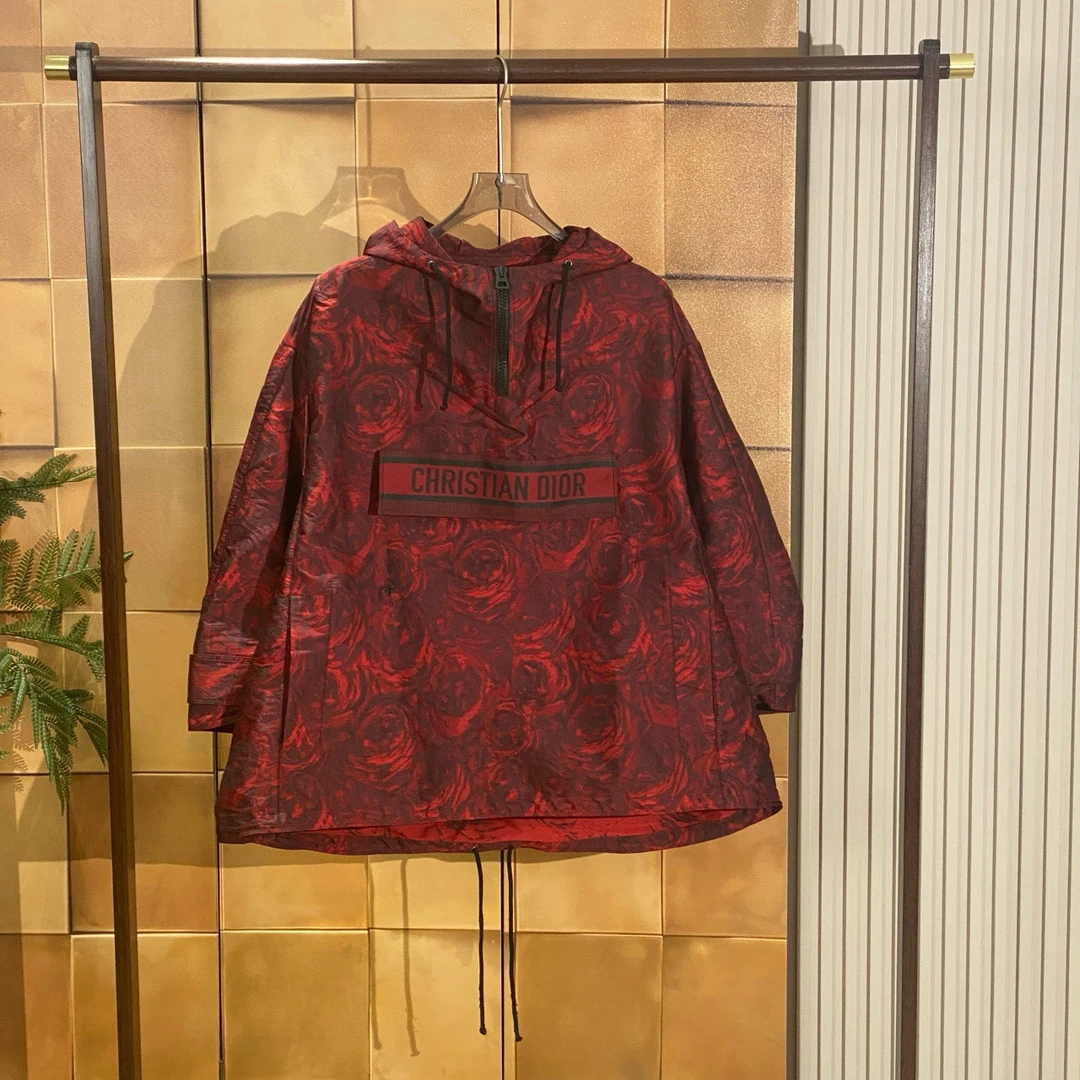 Dior 红玫瑰满印标语logo半拉链冲锋衣/s码/99新/27601
