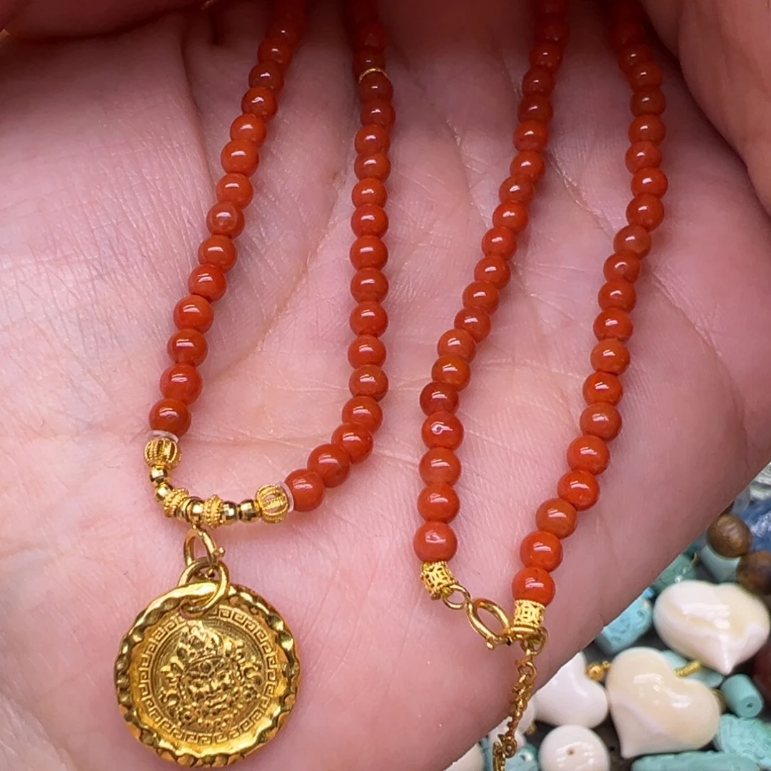 南红玛瑙18K金镶嵌颈饰项链