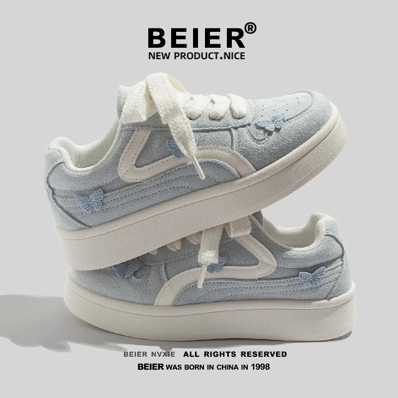 BEIER蝴蝶运动休闲板鞋女鞋2025春秋季新款透气厚底增高鞋子7108