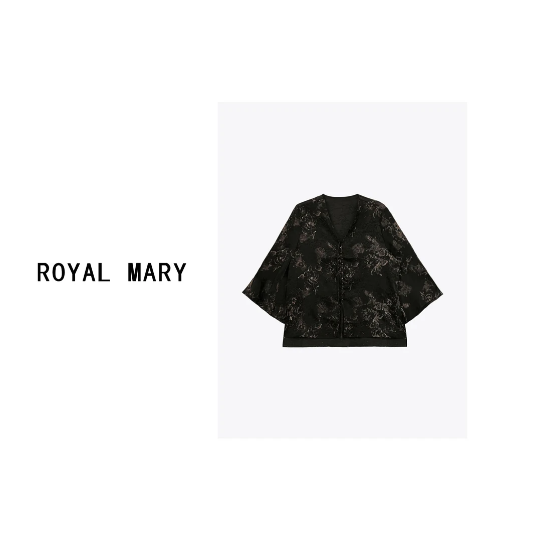 ROYAL MARY高奢时尚气质舒适优雅百搭休闲莨纱V领衬衫X85018