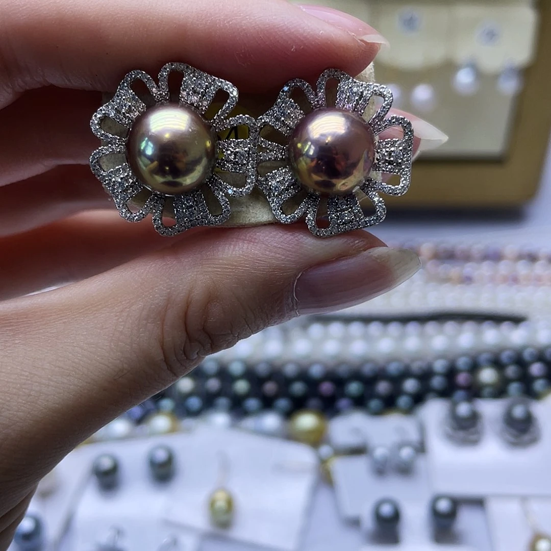 银S925镶嵌淡水珍珠耳饰