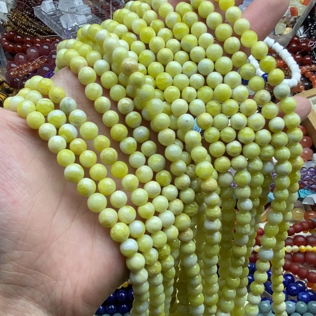 玛瑙/玉髓未镶嵌珠宝半成品一条天然7mm菜花玉圆珠