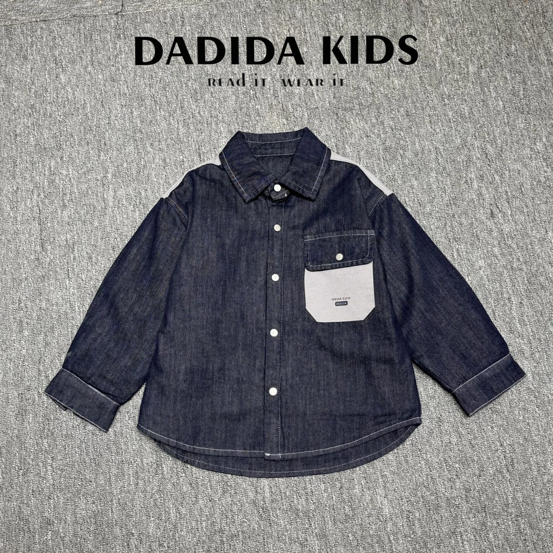 dadida/嗒嘀嗒男童冬季拼接大口袋夹棉休闲格子衬衫外套505100135