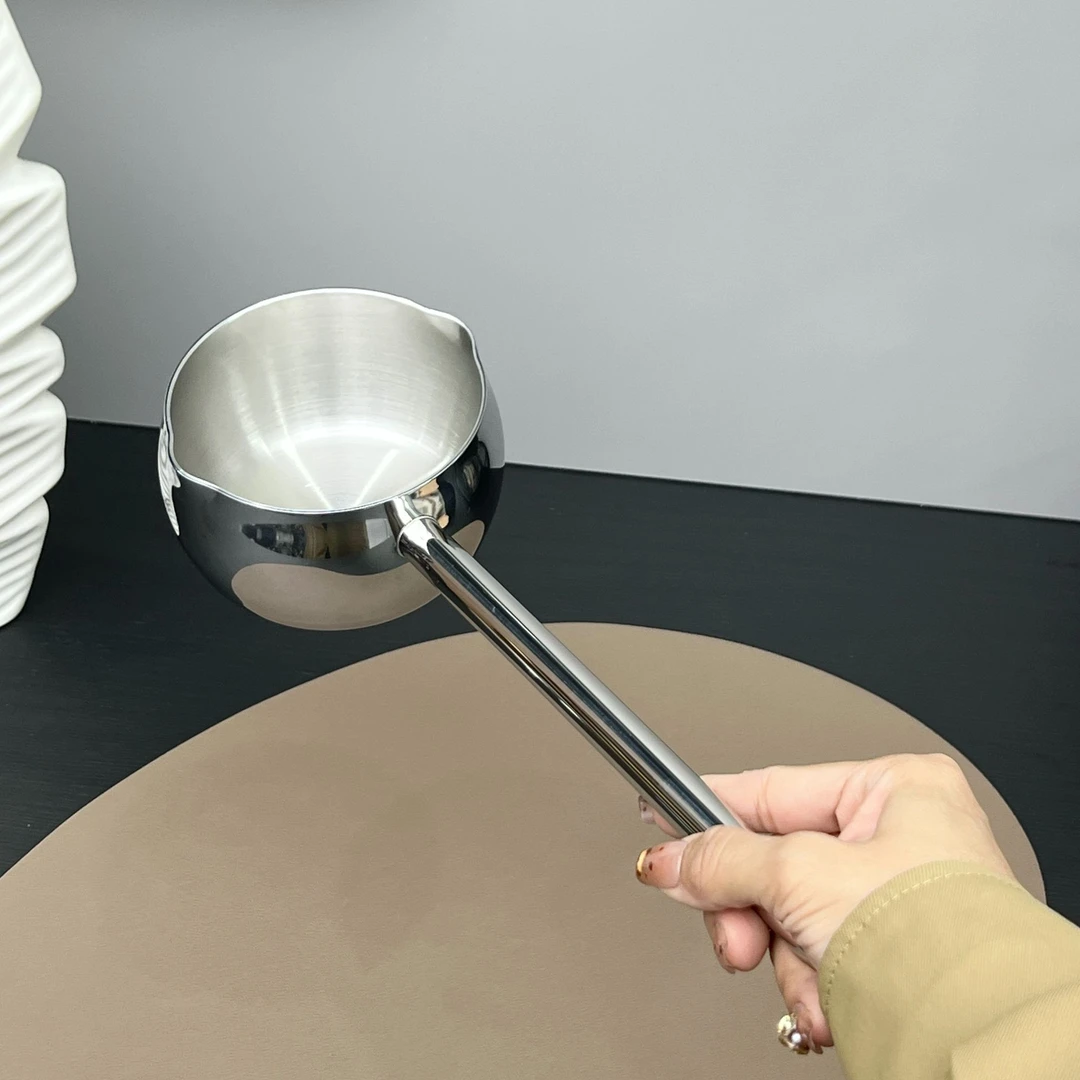 500ml长柄304不锈钢泼油锅加厚家用热油锅加大淋油专用锅三层钢