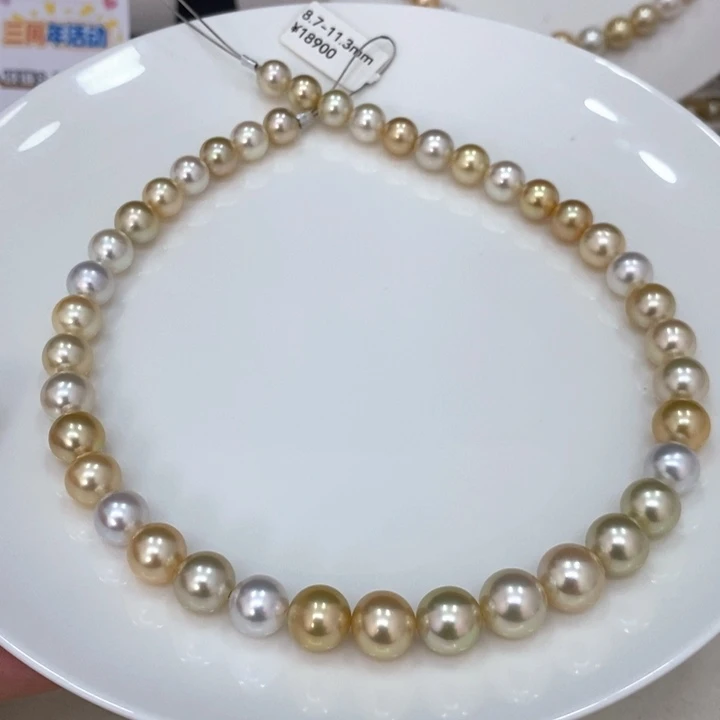 未镶嵌颈饰海水珍珠心****乐金白混彩项链8.7-11.3华