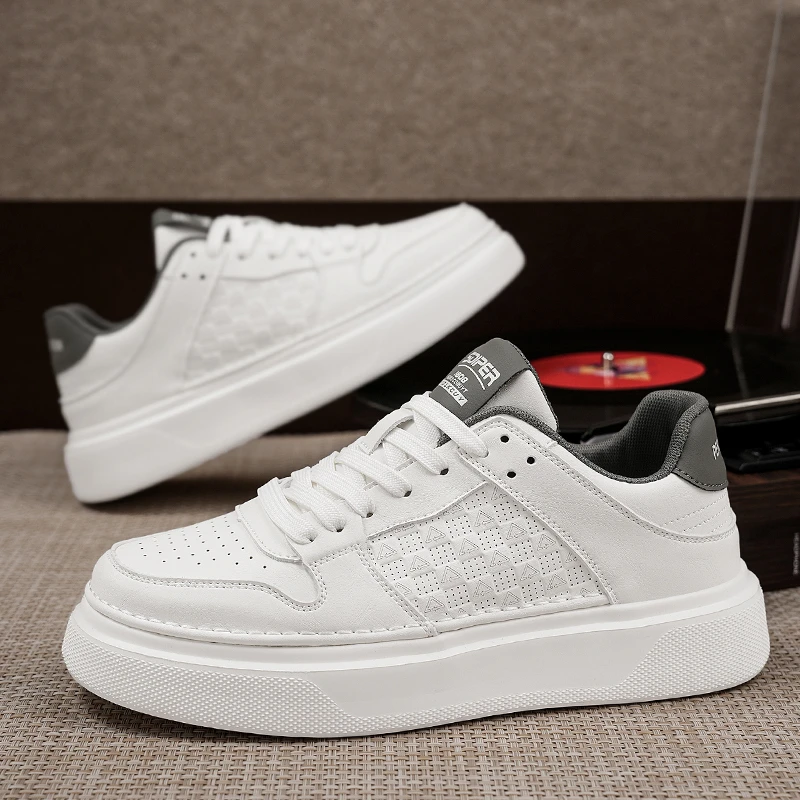 男鞋休闲板鞋秋季新款增高男款小白鞋防滑轻便软底皮面男士百搭鞋