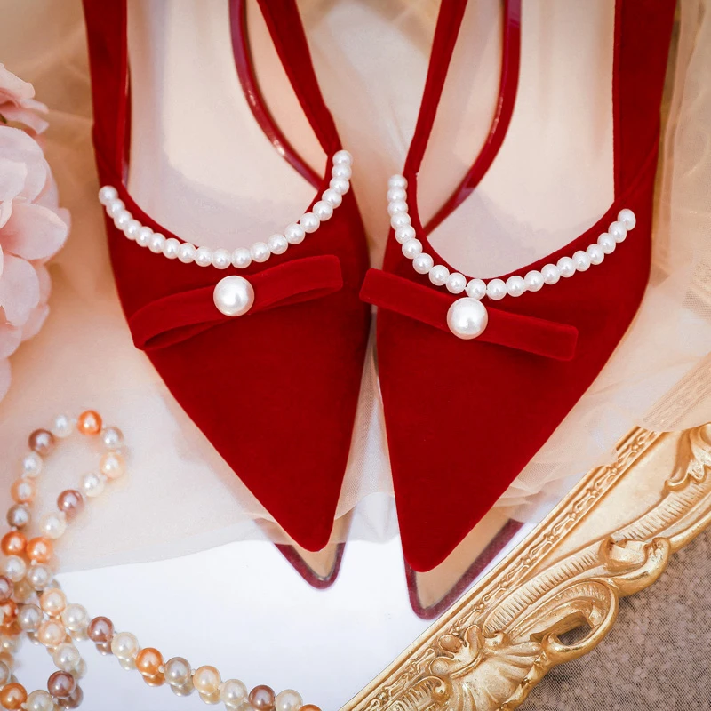 中式婚鞋新娘鞋红色敬酒高跟鞋女2025年新款结婚秀禾服主婚纱两穿