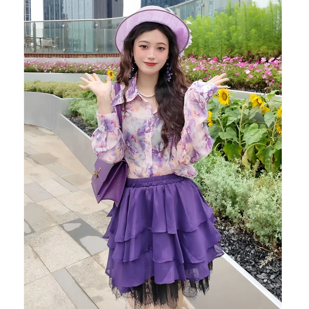 【猪猪】长袖衬衣韩版ins宽松休闲开衫外套新款夏季港风花朵衬衫女