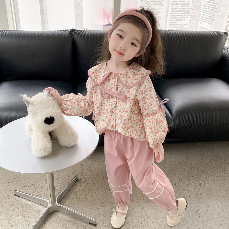 女童秋季套装2025新款儿童韩系衬衫休闲裤洋气女孩碎花两件套时髦