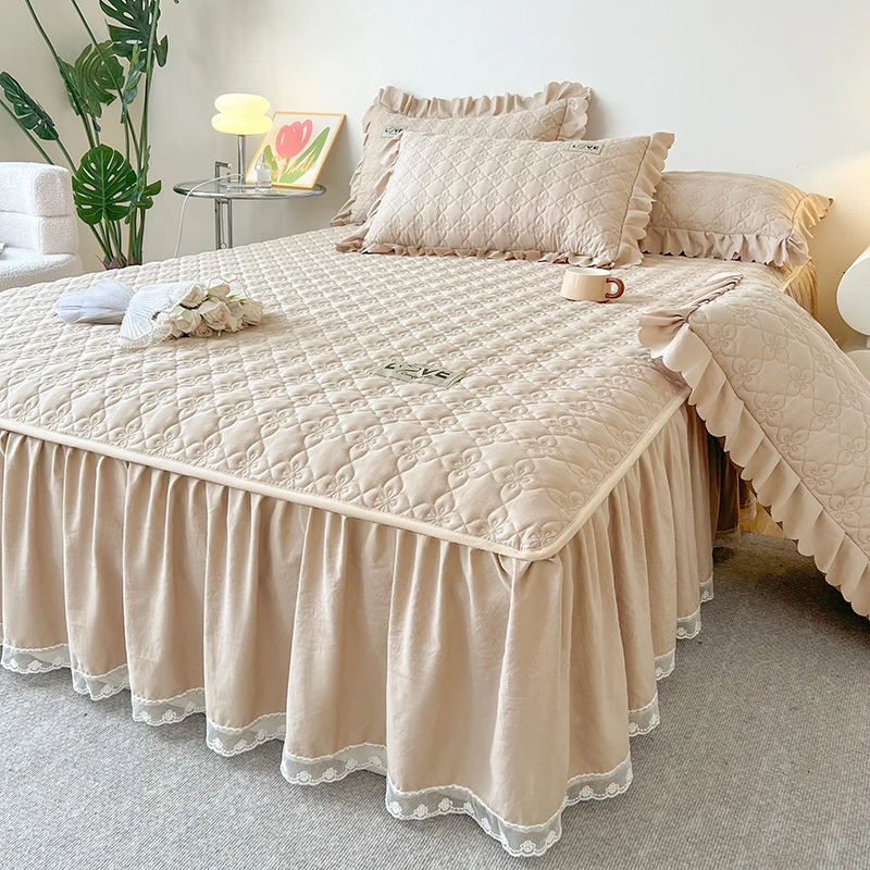 2025新款水洗棉加厚床笠床裙二合一床单夹棉全包床罩床垫保护罩套