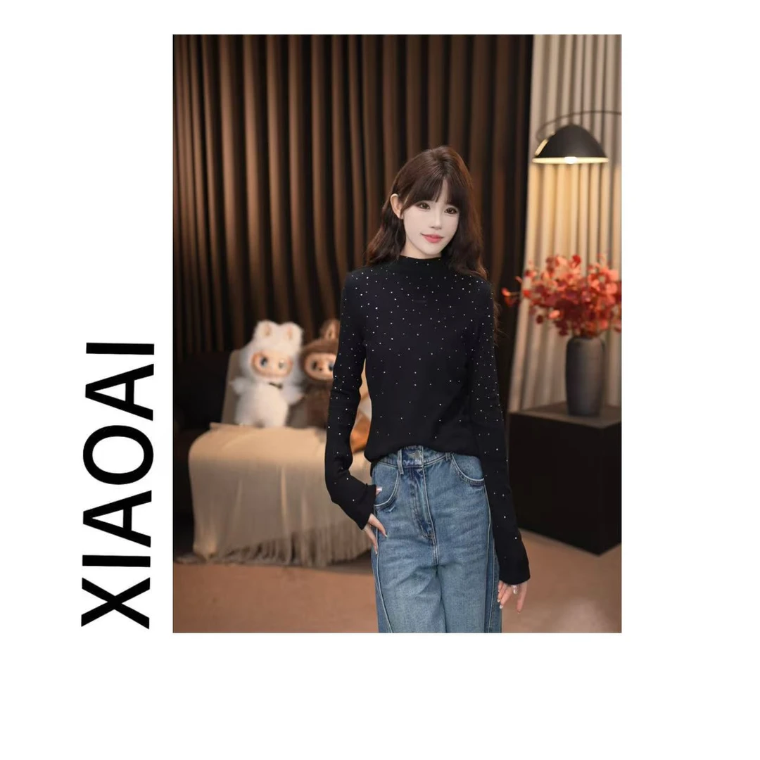 A 新款套装女 2025秋冬纯色显瘦烫钻T恤 F184